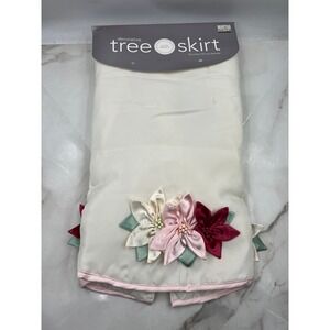 Martha Stewart Decorative Tree Skirt Cream Satin Floral 48 Inch Christmas